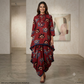Red Modal Rayon Indo-Western One Piece Long Dress with Handmade Necklace
