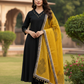 Black Cotton A-Line Short Kurta with Salwar & Hand-Block Printed Dupatta | Label Anju Kumar