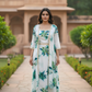 Off White–Green Floral Muslin Crop Top Sharara & Shrug Set – Semi Formal Women’s Ethnic Wear