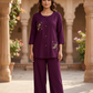 Wine Pure Muslin Coord Set with Hand Embroidery | Label Anju Kumar