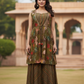 Green Muslin Crop Top Sharara & Shrug Set – Semi Formal Women’s Ethnic Wear