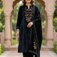 Black Velvet Suit with Trousers & Embroidered Dupatta – Women’s Party & Winter Ethnic Wear | Label Anju Kumar