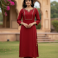Red Muslin Hand-Embroidered Straight Suit Dupatta Set – Semi Formal Women’s Ethnic Wear