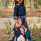 Navy Blue Kids Lehenga Choli – Shirt Style Silk Choli with Thread Work & Printed Lehenga | Net Dupatta | Ages 3m–18y
