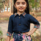 Navy Blue Kids Lehenga Choli – Shirt Style Silk Choli with Thread Work & Printed Lehenga | Net Dupatta | Ages 3m–18y