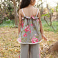 Grey Floral Print Spaghetti Top with Plazo Set – Indo-Western Kids Ethnic Wear | Label Anju Kumar