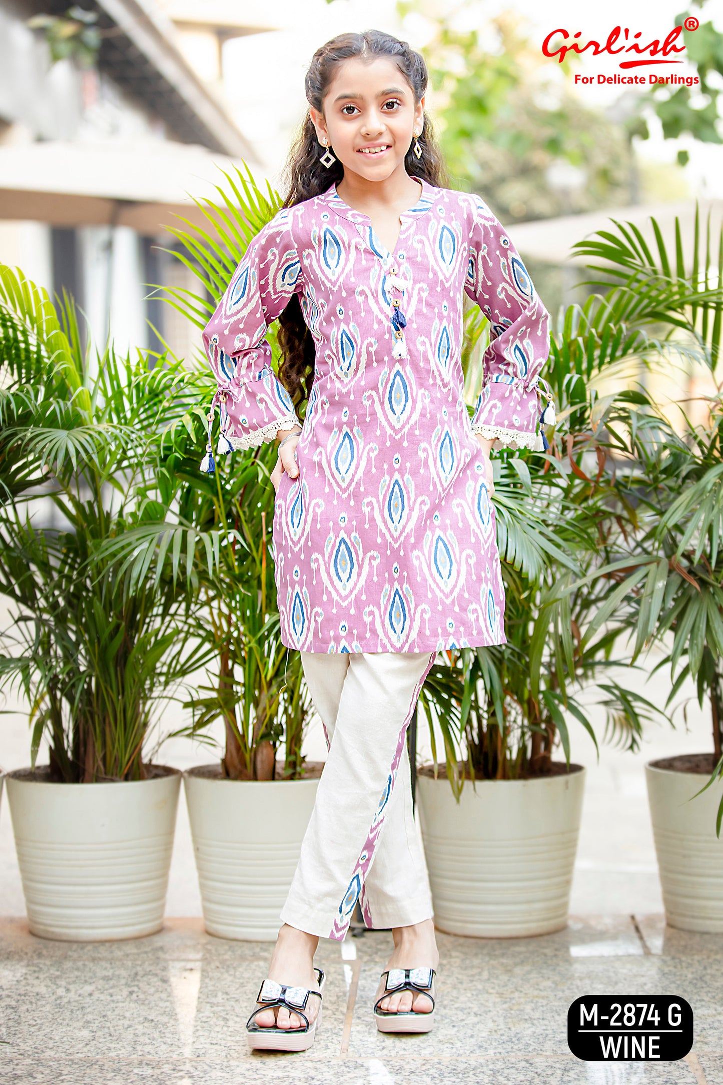 Elegant Wine Cotton Co-Ord Set with Pants