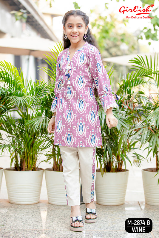 Elegant Wine Cotton Co-Ord Set with Pants