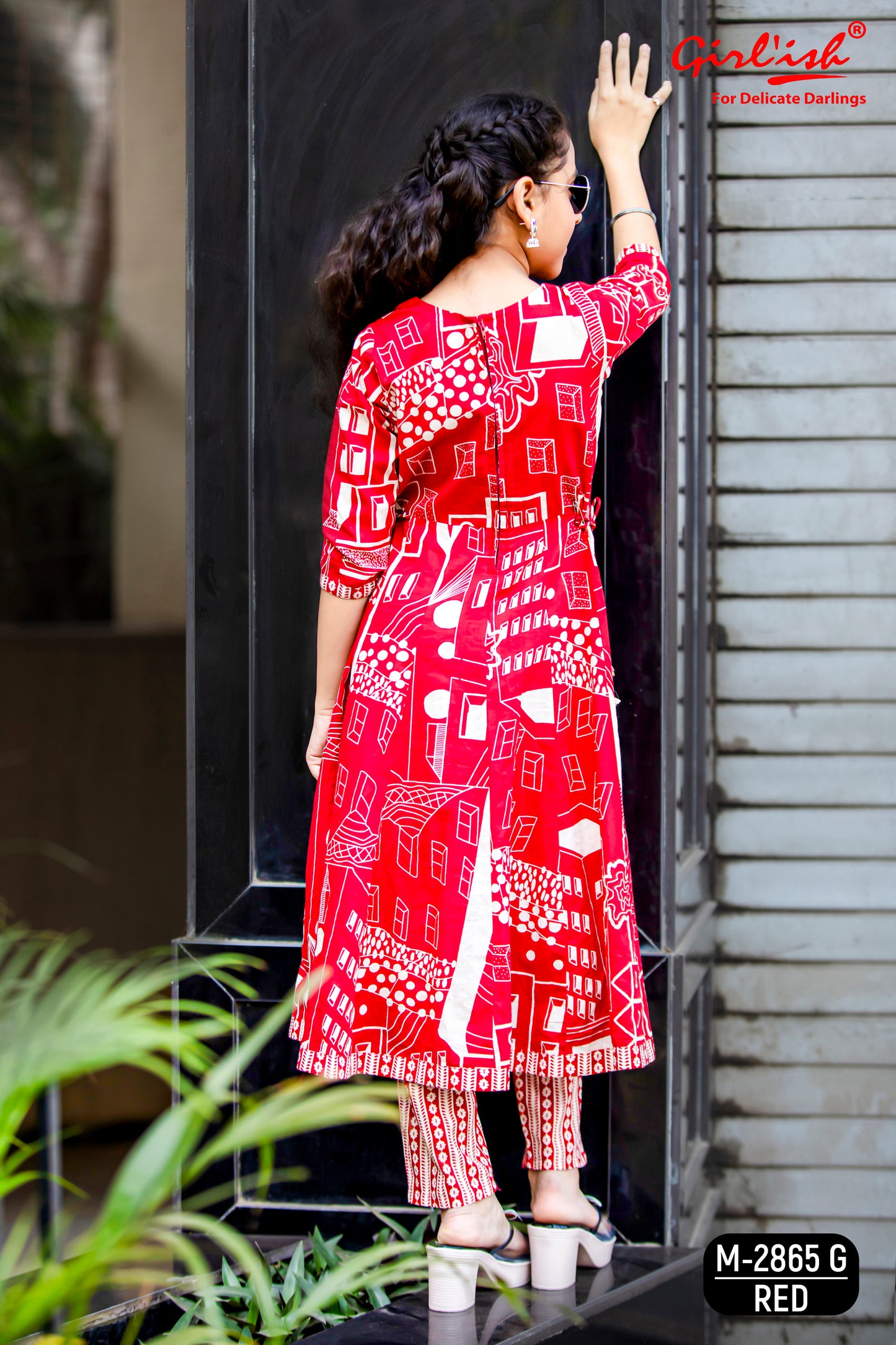 Trendy Red Printed Cotton Anarkali Set – Stylish & Comfortable Outfit for Girls