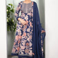 Navy Blue Floral Cotton Anarkali Suit with Mirror Work & Dupatta