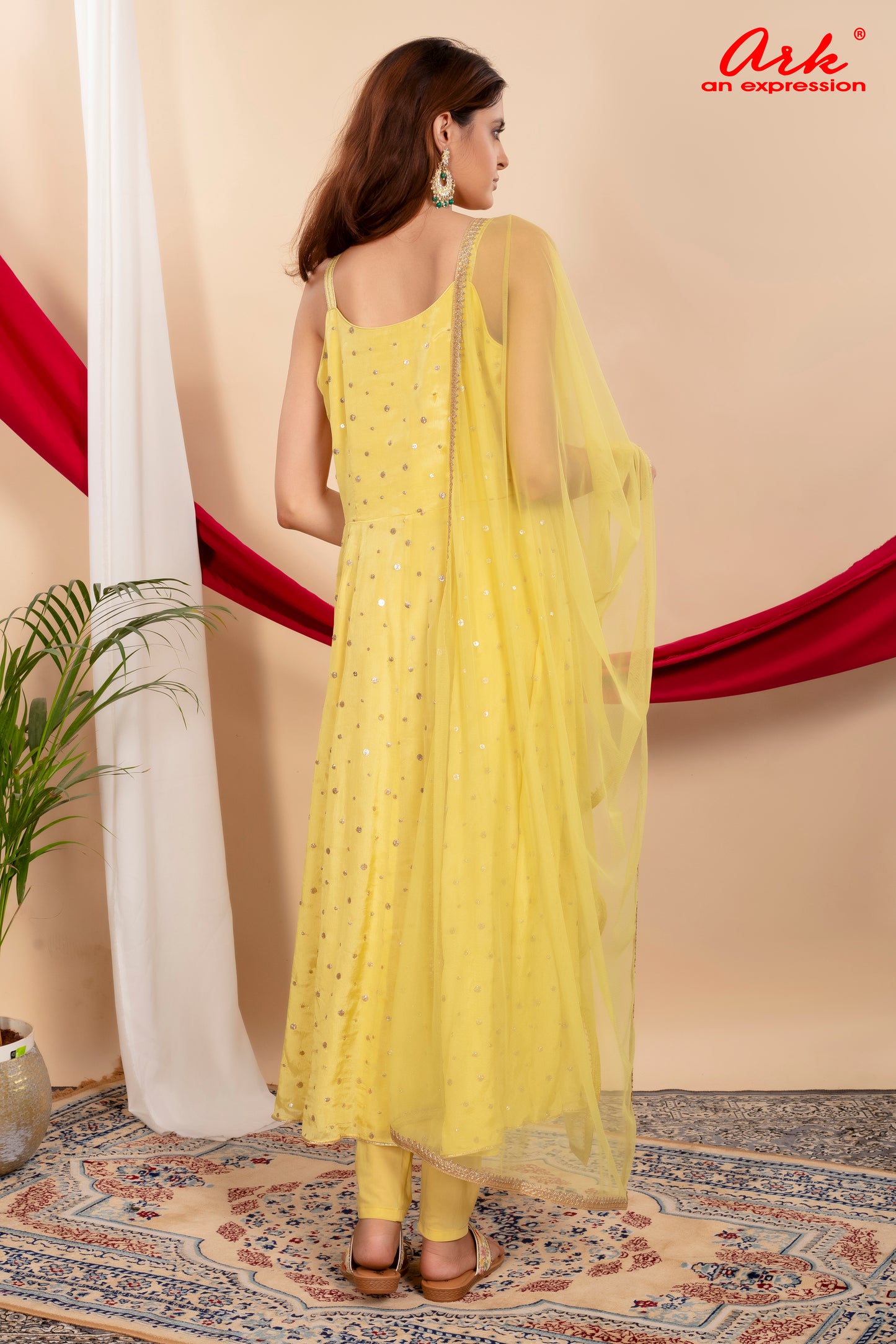 Liril Chinon Spaghetti-Style Semi-Formal Suit with Hand Embroidery & Net Dupatta | Label Anju Kumar