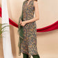 Green Tissue Printed Straight Suit Dupatta Set with Hand Embroidery | Label Anju Kumar