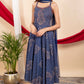 Blue Cotton Spaghetti Style Anarkali Suit Set with Mirror Embroidery & Net Dupatta – Women’s Ethnic Wear