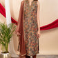 Brown Tissue Printed Straight Suit Dupatta Set with Hand Embroidery | Label Anju Kumar