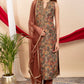 Brown Tissue Printed Straight Suit Dupatta Set with Hand Embroidery | Label Anju Kumar