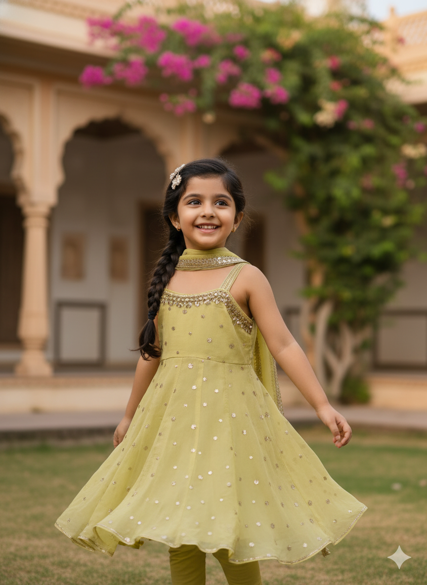 Pure chinon Party wear suit for kids by Label Anju Kumar