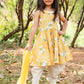 Yellow Floral Cotton Shirt with Off-White Dhoti & Dupatta – Kids Ethnic Dhoti Set | Label Anju Kumar