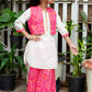 Off-White Cotton Sharara Set with Pink Printed  Short Jacket – Girls Summer Ethnic Wear