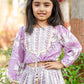 Lilac Printed Muslin Crop Top with Gathered Plazo Set for Girls | Summer Kids Ethnic Wear