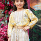 Lime Indo Western Crop Top & Gathered Plazo Set for Girls