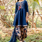 Navy Blue Kids’ Anarkali Dupatta Set | Cotton Embroidered Neck | Label Anju Kumar
