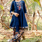 Navy Blue Kids’ Anarkali Dupatta Set | Cotton Embroidered Neck | Label Anju Kumar