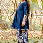 Navy Blue Kids’ Anarkali Dupatta Set | Cotton Embroidered Neck | Label Anju Kumar
