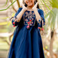 Navy Blue Kids’ Anarkali Dupatta Set | Cotton Embroidered Neck | Label Anju Kumar