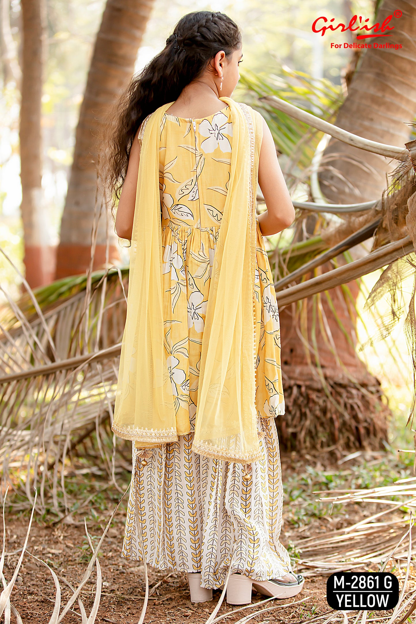 Kids Yellow Muslin Sharara Set with Handwork & Dupatta – Label Anju Kumar