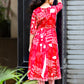 Red Printed Cotton Anarkali Suit Set for Girls with Trouser & Net Dupatta | Thread Embroidery | Ethnic Wear (8–18 Years) – Label Anju Kumar