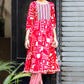Red Printed Cotton Anarkali Suit Set for Girls with Trouser & Net Dupatta | Thread Embroidery | Ethnic Wear (8–18 Years) – Label Anju Kumar