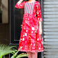 Red Printed Cotton Anarkali Suit Set for Girls with Trouser & Net Dupatta | Thread Embroidery | Ethnic Wear (8–18 Years) – Label Anju Kumar