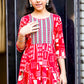 Red Printed Cotton Anarkali Suit Set for Girls with Trouser & Net Dupatta | Thread Embroidery | Ethnic Wear (8–18 Years) – Label Anju Kumar