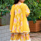 Yellow Cotton Anarkali Sharara & Dupatta Set for Girls – Kids Ethnic Wear | Label Anju Kumar