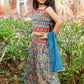 Blue Kalamkari Print Cotton Lehenga Choli Set for Girls with Thread Embroidery & Net Dupatta | Kids Ethnic Wear – Label Anju Kumar