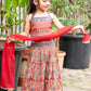 Red Kalamkari Print Cotton Lehenga Choli Set for Girls with Embroidery & Net Dupatta | Kids Ethnic Wear