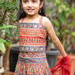 Red Kalamkari Print Cotton Lehenga Choli Set for Girls with Embroidery & Net Dupatta | Kids Ethnic Wear
