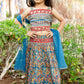 Blue Kalamkari Print Cotton Lehenga Choli Set for Girls with Thread Embroidery & Net Dupatta | Kids Ethnic Wear – Label Anju Kumar