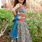 Blue Kalamkari Print Cotton Lehenga Choli Set for Girls with Thread Embroidery & Net Dupatta | Kids Ethnic Wear – Label Anju Kumar