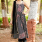 Black Printed Spaghetti Anarkali Suit Set for Girls with Trouser & Net Dupatta | Thread Embroidery | Ethnic Wear (8–18 Years) – Label Anju Kumar