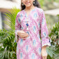 Wine Ikkat Print Kurti with Offwhite Trouser – Summer Cotton Coord Set for Girls (8 to 18 Years) | Kids Ethnic Wear – Label Anju Kumar