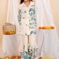 Girls’ Pure Cotton Offwhite Coord Set with Blue Floral Print | Label Anju Kumar