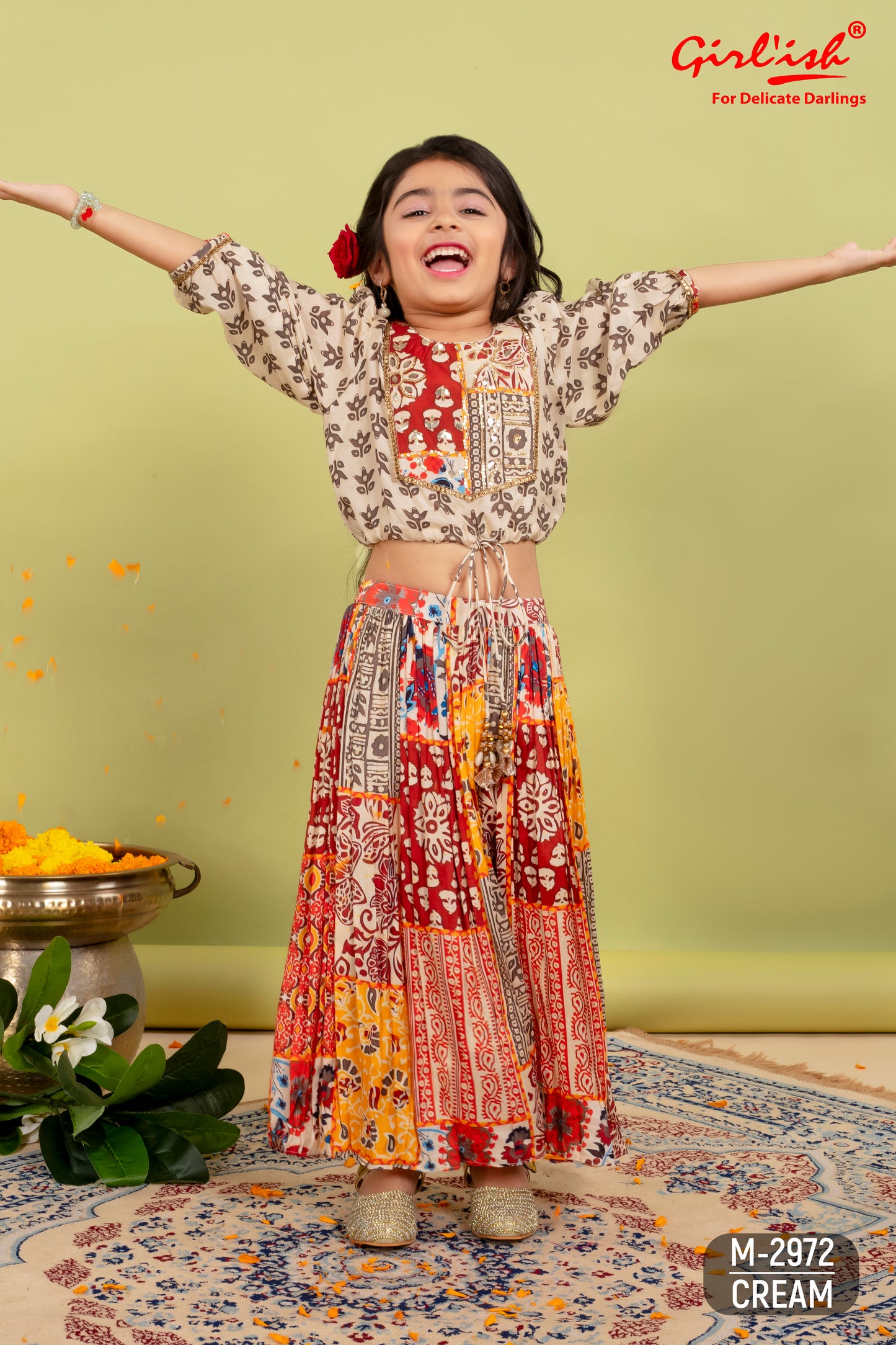 Crop top with sharara set in pure muslin for girls