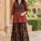 Maroon Pure Crepe Digital Print Co-ord Set with Stone Work