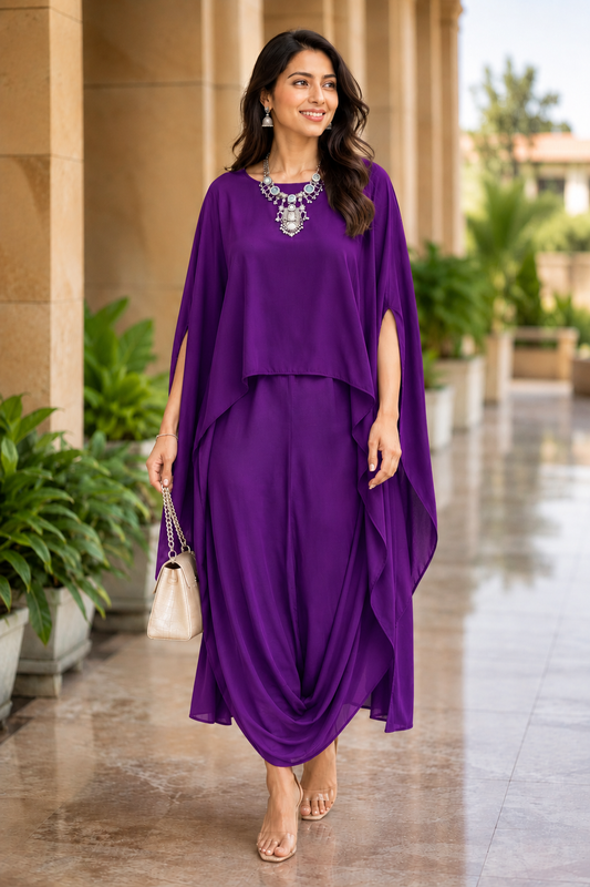 Black,Blue,Green,purple & Mehroon Pure Natural Crape Indo-Western One-Piece Dress for Women | Semi Formal Party Wear