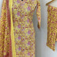 Lemon Cotton Straight Suit & Dupatta Set with V-Neckline | Label Anju Kumar