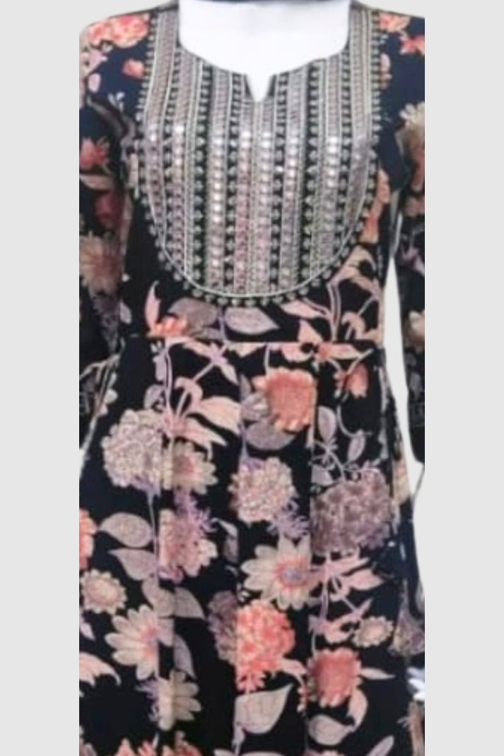 Black Cotton Embroidered Anarkali Suit Dupatta Set – Elegant Women’s Ethnic Wear