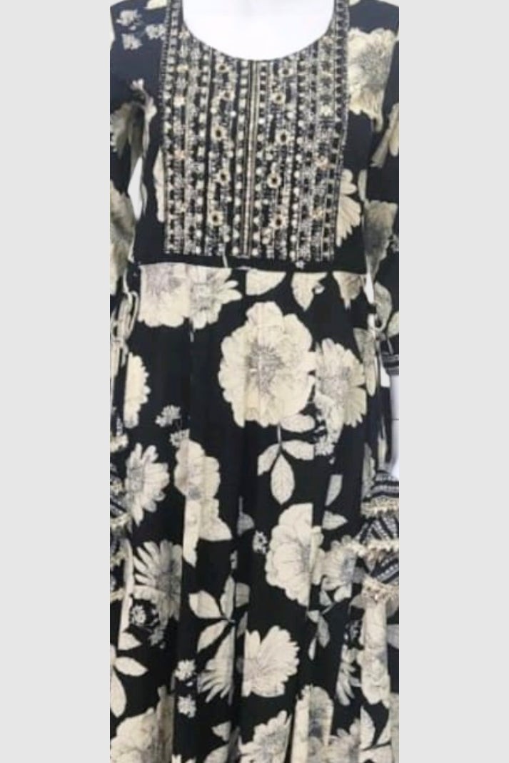 Black Cotton Embroidered Anarkali Suit Dupatta Set – Elegant Women’s Ethnic Wear