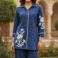 Denim Blue Cotton Lilen Coord Set with Collar Style & Thread Work | Label Anju Kumar