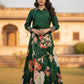 Green Silk Printed Lehenga with Hand-Embroidered Collar Shirt – Party Wear Women’s Ethnic Outfit